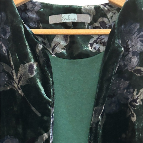 Eva Franco Anthropologie Green Floral Velour Jacket Size XS Jacket Open Front - Picture 3 of 4